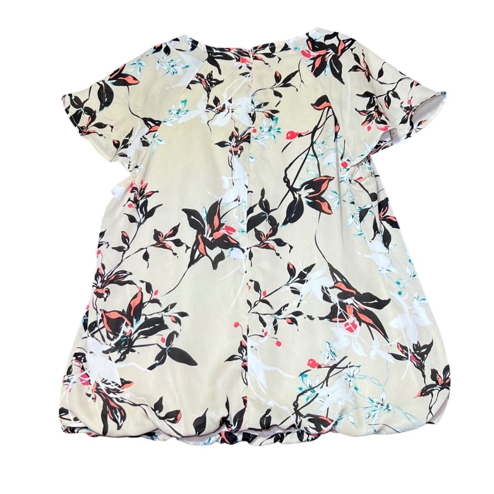 Liz Claiborne  Womens Size Large Floral Pleated Blouse Beige Short Sleeve Work - Picture 3 of 12